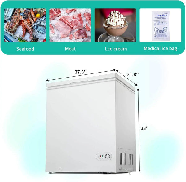  5.0 Cubic Feet White Chest Freezer ,Removable Basket |Free Standing