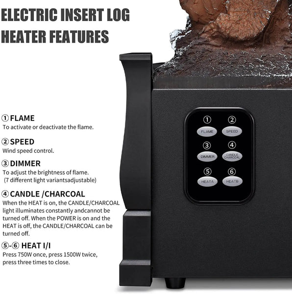 Electric Fireplace Log Set Heater with Remote Control,750W/1500W