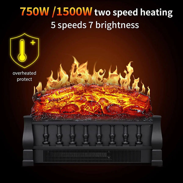Electric Fireplace Log Set Heater with Remote Control,750W/1500W