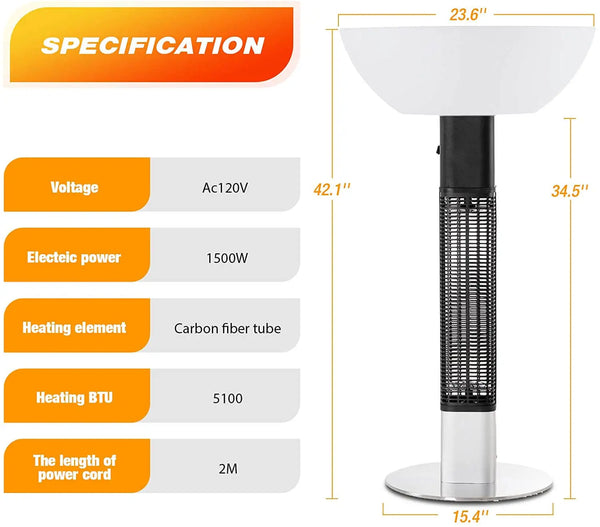  Electric Patio Heater|Waterproof Outdoor/Indoor