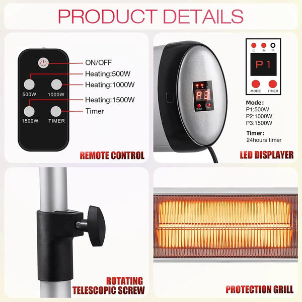  Electric Patio Heater|Adjustable Standing/Outdoor Infrared Heater