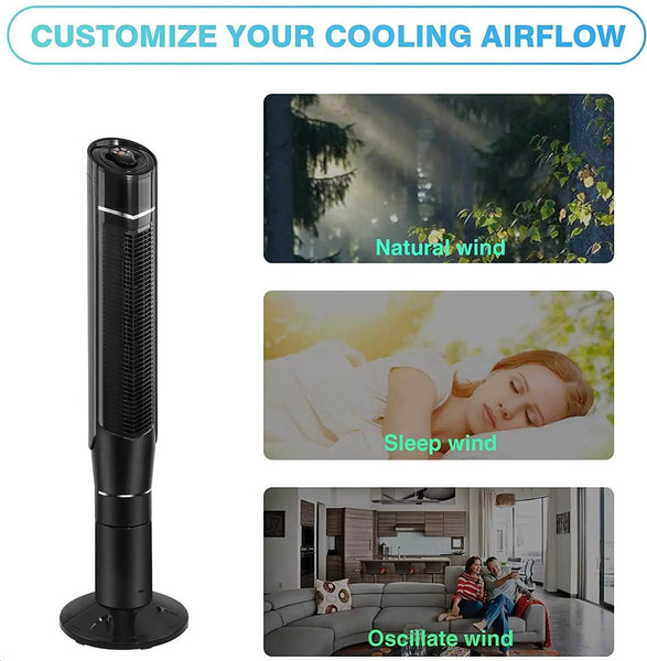 Kissair 47” Tower Fan with Oscillation, 3 Powerful Wind Modes, Up to 24 H Timer agluckyshop