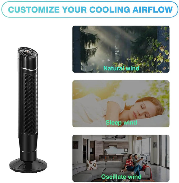 Kissair 40Inch Tower Fan 360°Oscillating Fan Quiet Cooling 24H Timer Remote Control Standing 8 Wind Speed 3 Wind Modes Bladeless