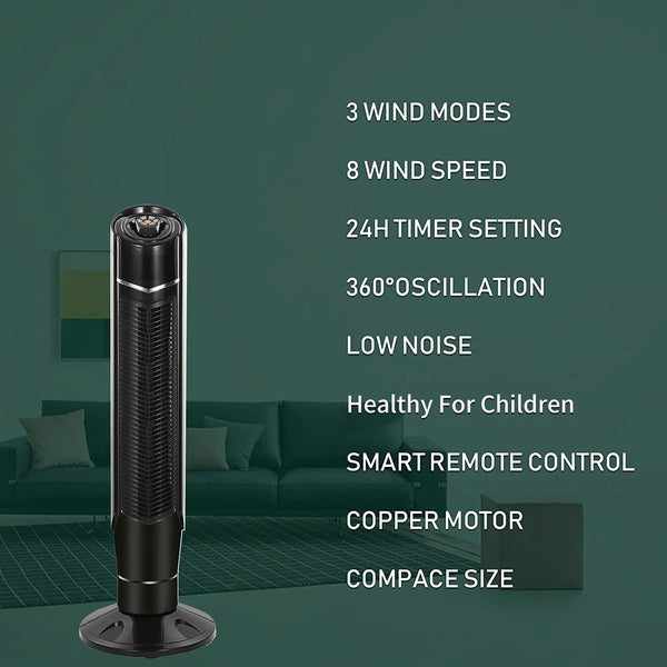 Kissair 40Inch Tower Fan 360°Oscillating Fan Quiet Cooling 24H Timer Remote Control Standing 8 Wind Speed 3 Wind Modes Bladeless