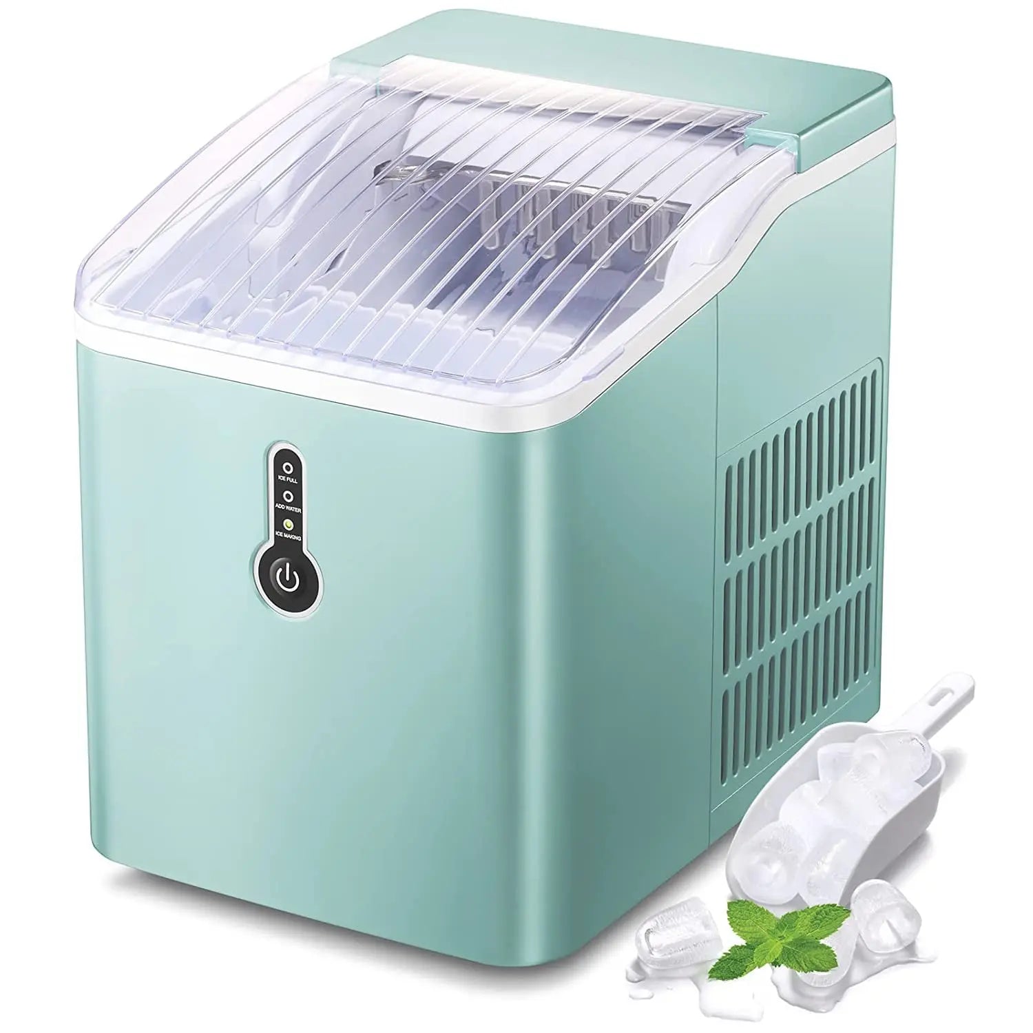 AGLUCKY Countertop Ice Maker Machine, Portable Compact Ice Cube Maker with Ice Scoop & Basket, 26Lbs/24H Ice Machine for Home/Kitchen/Office/Bar, Green