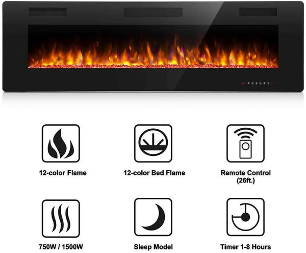 36 inch Recessed and Wall Mounted Electric Fireplace,750-1500W