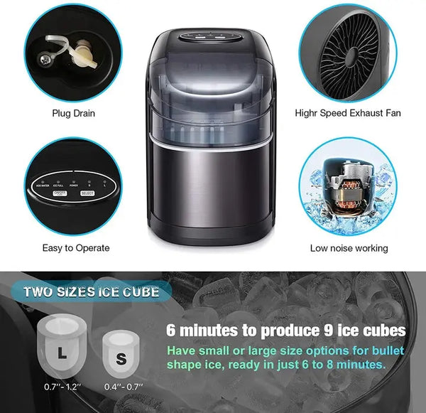 AGLUCKY Black Mini Ice Maker