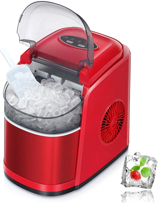 KISSAIR Portable Ice Maker Countertop, with Handle, 26Lbs/24H, 9Pcs/6Mins,  One-Click Operation Ice Makers with Ice Scoop and Basket, Self-Cleaning,  for Kitchen/Office/Bar/Party (Gray) 
