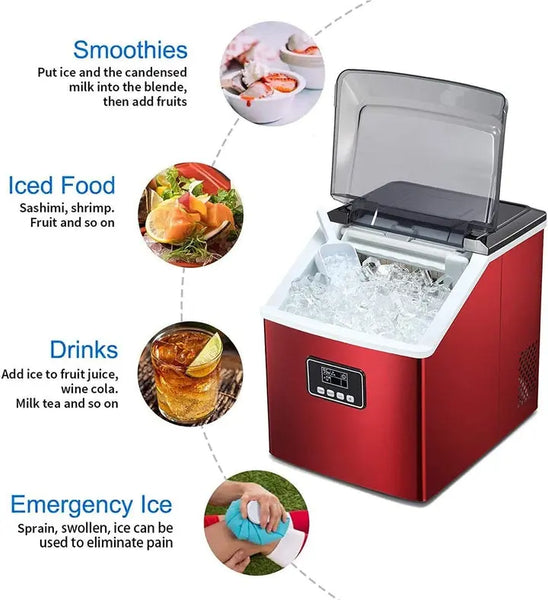 Counter top Ice Maker Machine,Portable Ice Cube Makers with Self-cleaning, (Red)