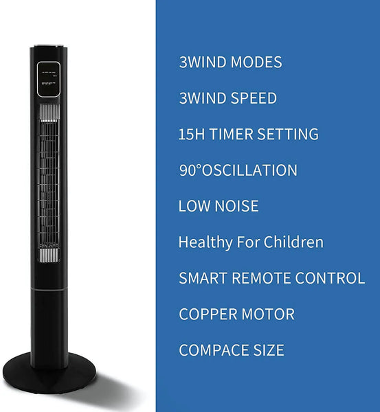 Kissair 47 inch Tower Fan Oscillating Quiet Cooling Remote Control 3 Speeds Wind Modes Bladeless