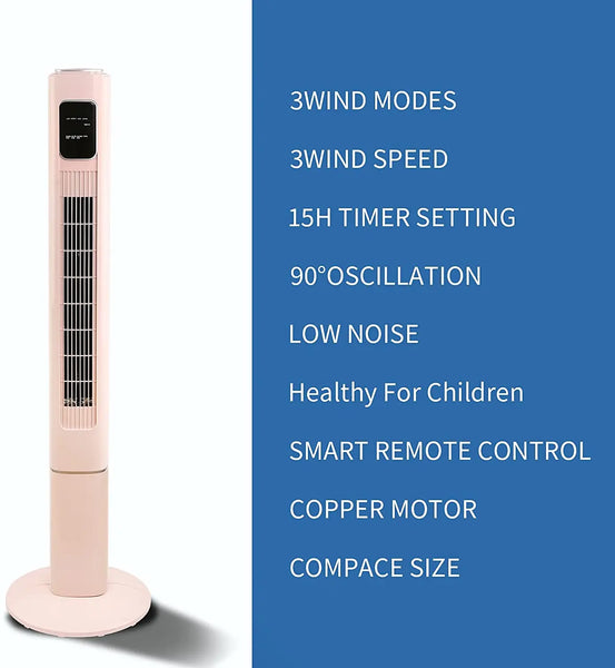 Kissair 47 inch Tower Fan Oscillating Quiet Cooling Remote Control 3 Speeds Wind Modes Bladeless