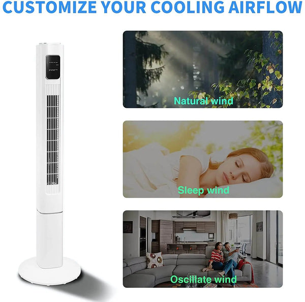 Kissair 47 inch Tower Fan Oscillating Quiet Cooling Remote Control 3 Speeds Wind Modes Bladeless